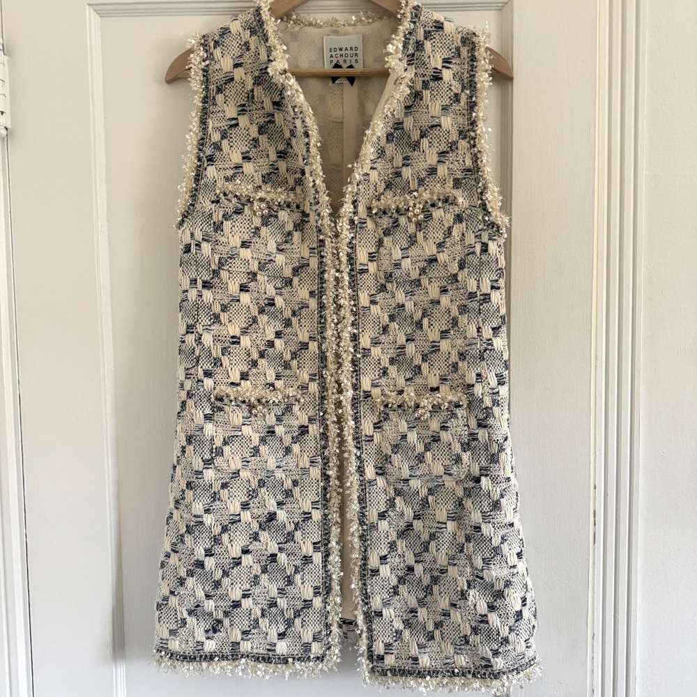 Edward Achour Paris Pearl Tweed Long Gilet - FR 36